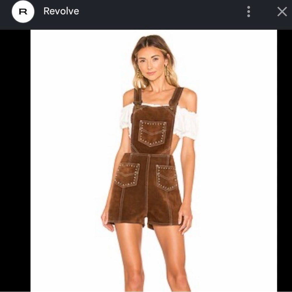 REVOLVE Understated Leather Brown Suede Studded Short Overalls Small